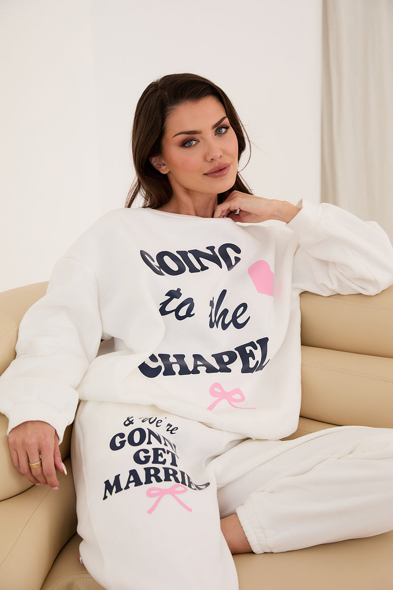 Personalised Bridal Sweatshirt and Jogger Going To The Chapel White