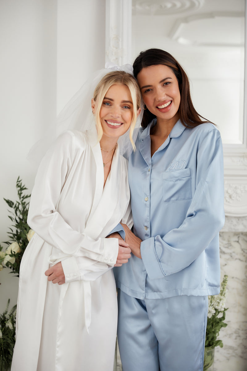 Personalised Luxury Satin Long Sleeve Pyjama Set Sky Blue