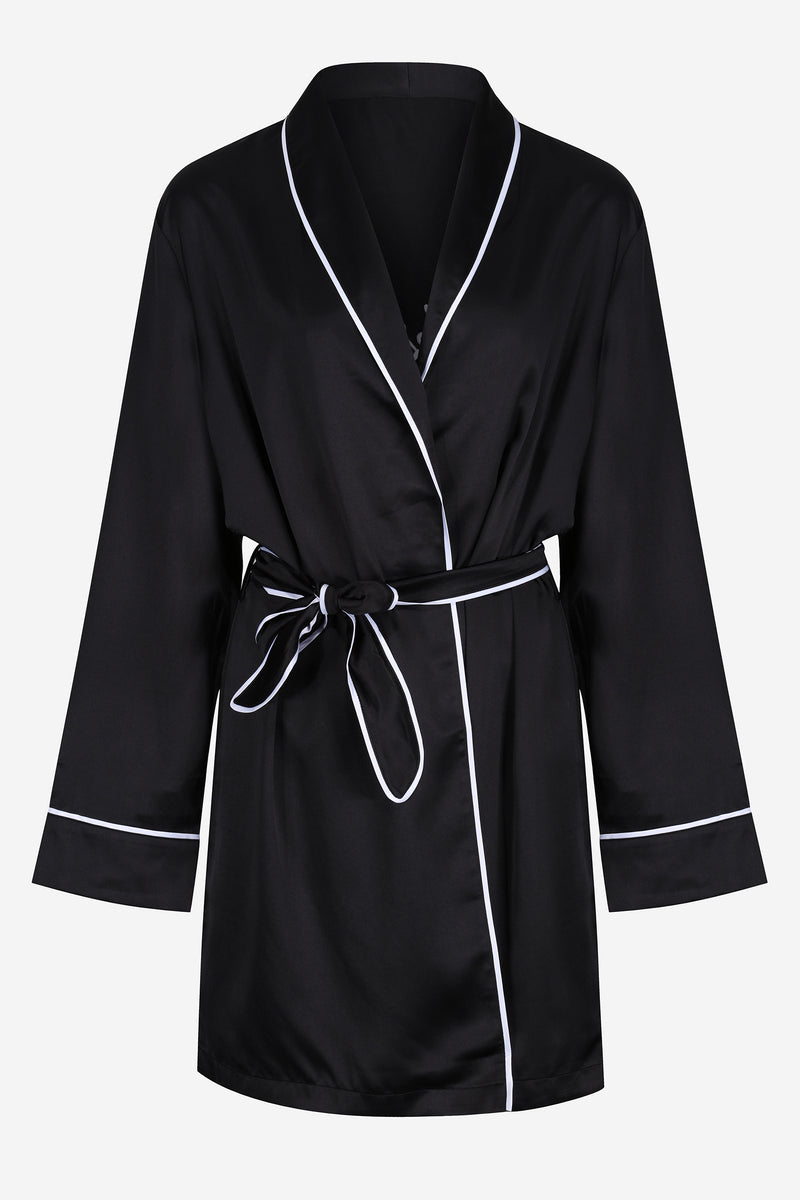 Personalised Bridal Satin Dressing Gown Robe Black / Bridesmaid HA Designs LTD