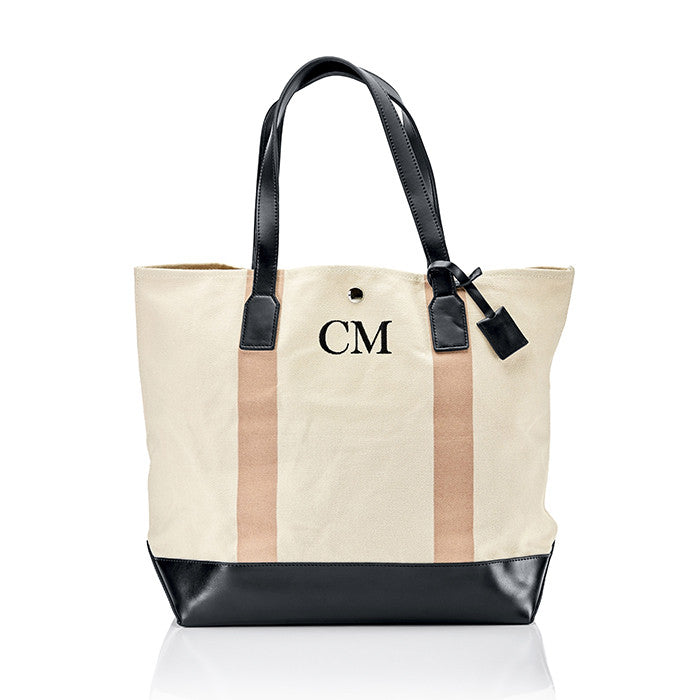 Personalised Striped Canvas Tote Bag Clutch Bag Set Nude
