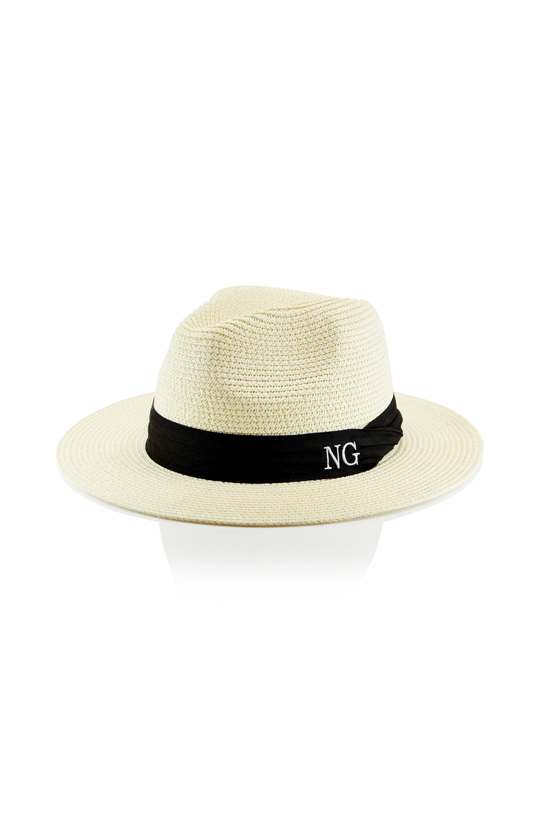Personalised Straw Fedora Hat Cream Black Band HA Designs LTD