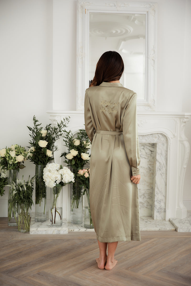 Personalised Bridal Luxury Satin Long Robe Sage Green