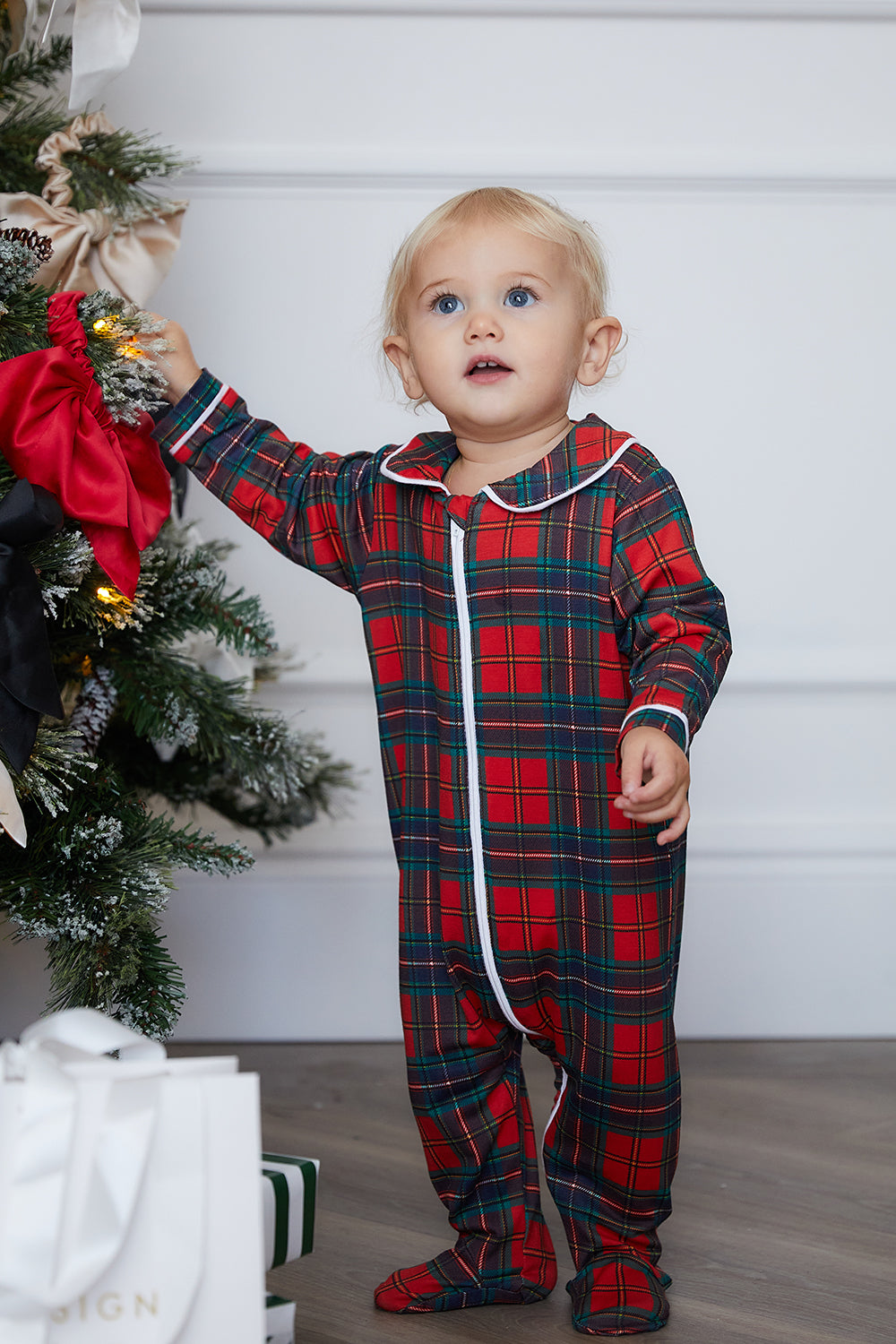 Personalised Christmas Baby Jersey Sleepsuit Tartan HA Designs LTD
