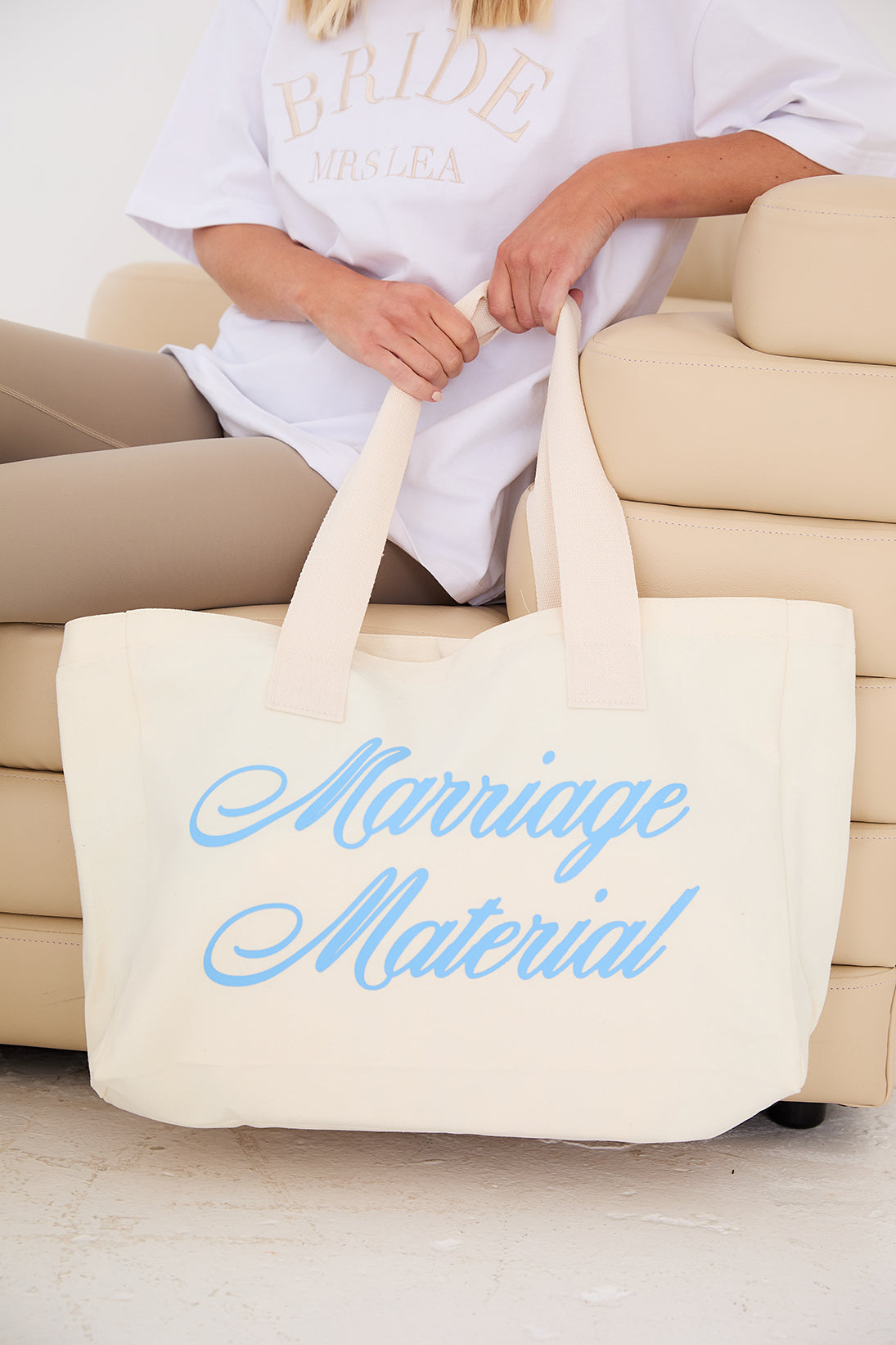 Personalised Bridal Marriage Material Canvas Tote Bag Ivory