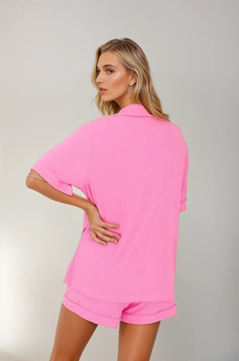 Personalised Ribbed Short Sleeve Pyjama Set - Pink | HA Designs LTD