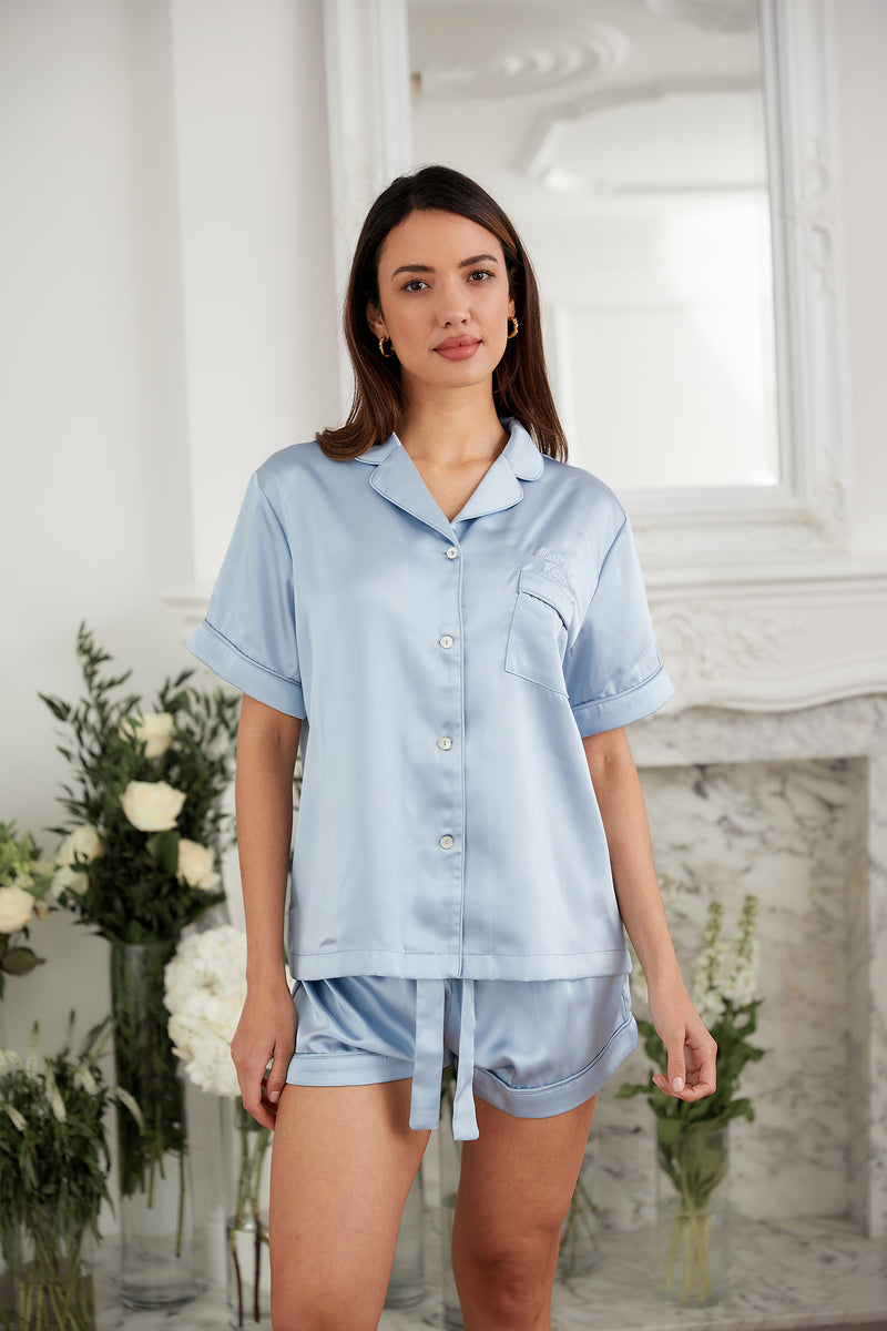 Personalised Luxury Satin Short Sleeve Pyjama Set - Sky Blue – HA ...