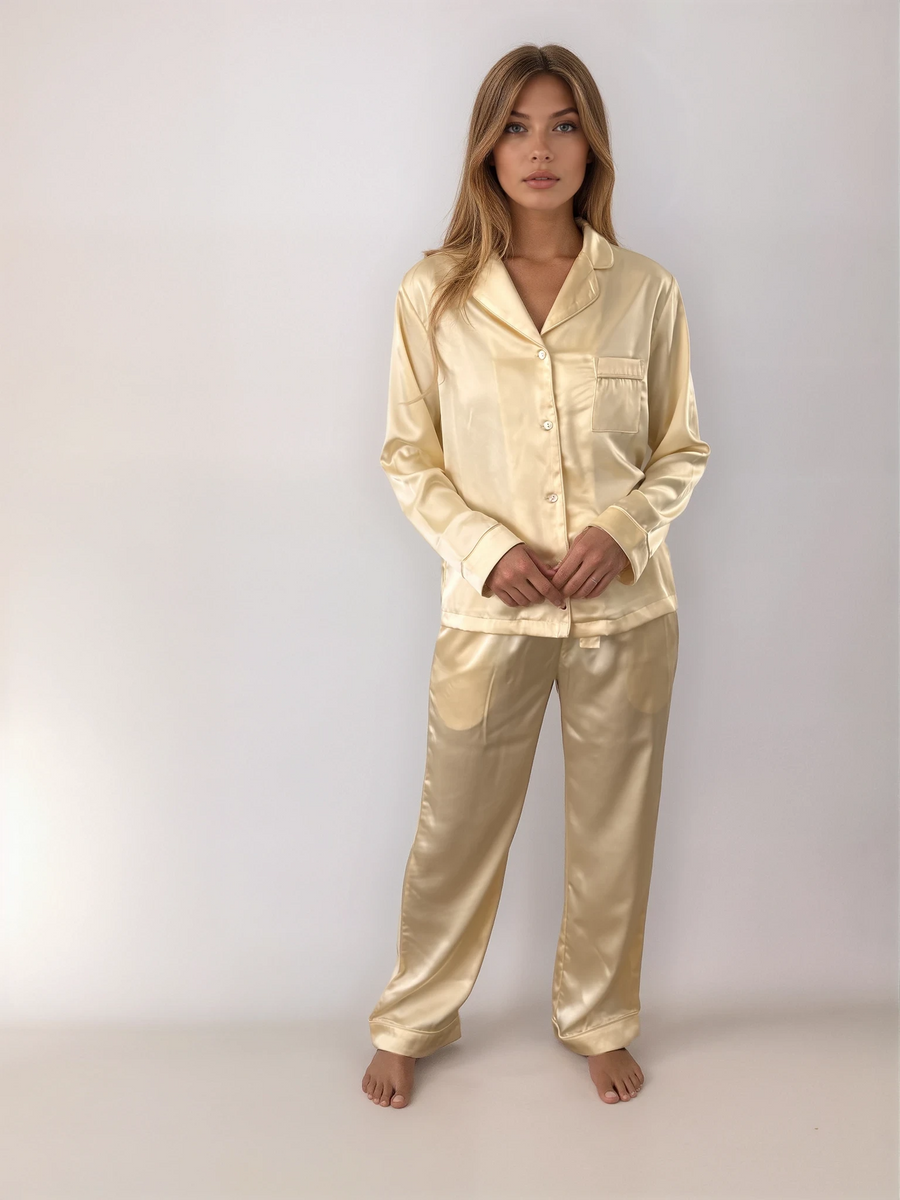 Personalised Luxury Satin Long Sleeve Pyjama Set - Lemon