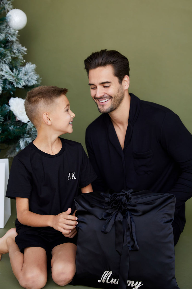 Personalised Christmas Satin Sack - Black | HA Designs LTD
