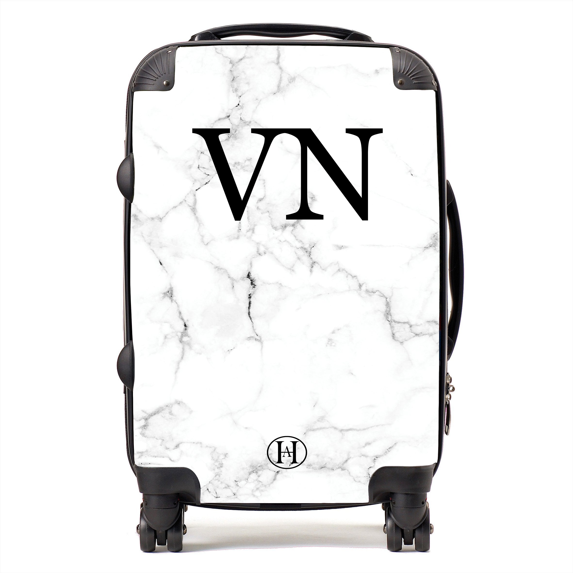 Personalised Printed Suitcase White Marble HA Designs LTD